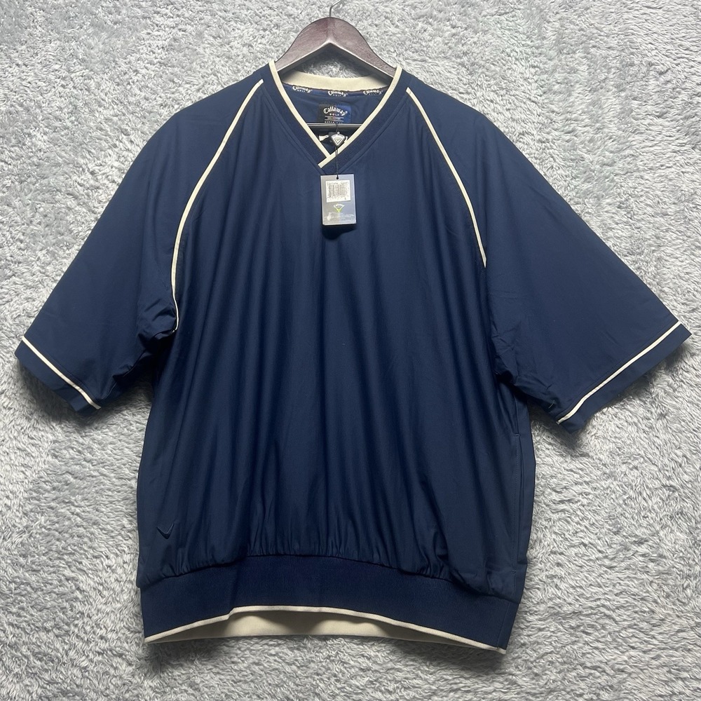Callaway Golf Wind Shirt Men Large Blue Short Sleeve Pullover Stretch Outerwear